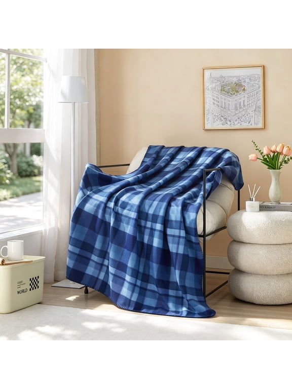 Cozy Fleece Throw Blanket, Glen Plaid, 50 in x 60 in