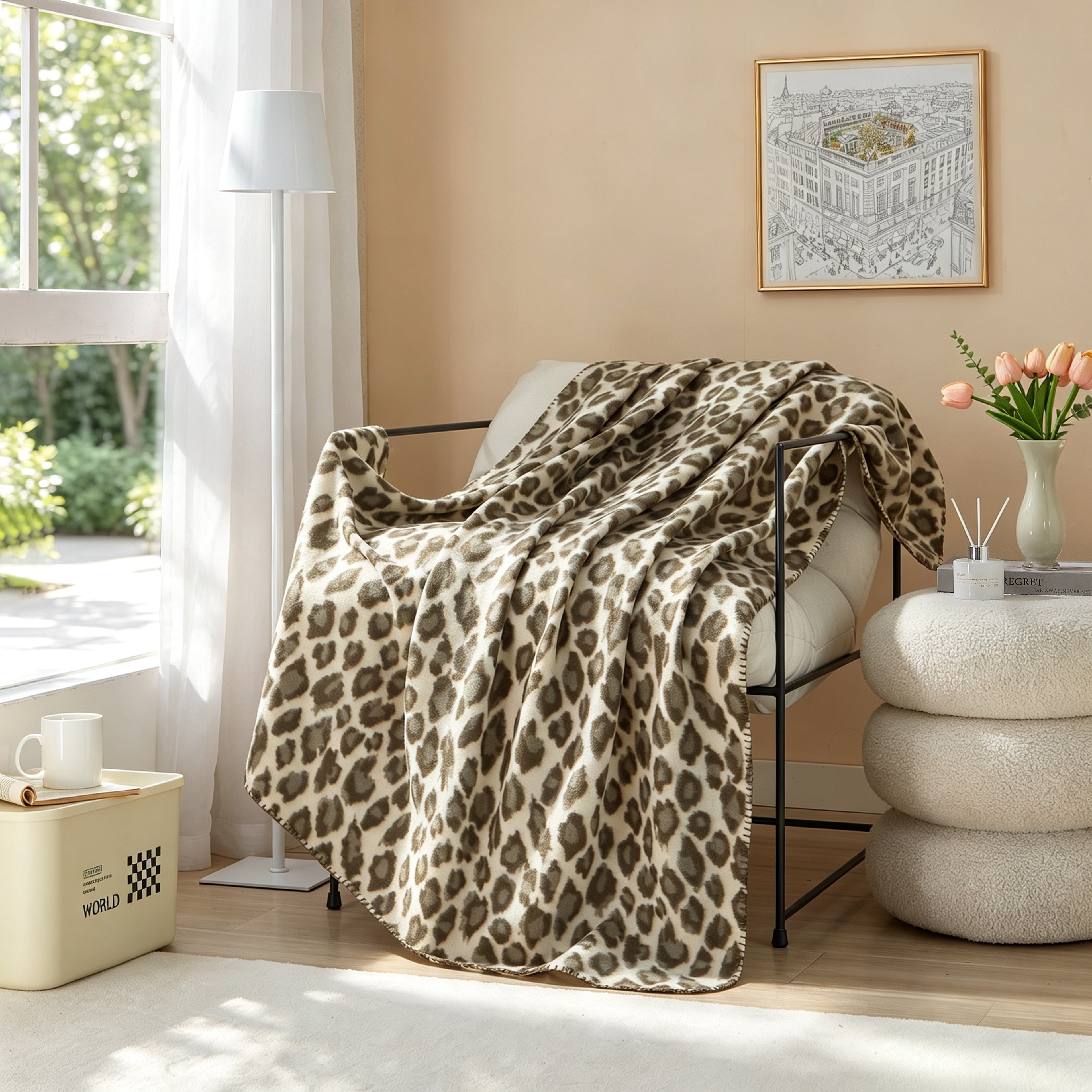 Mainstays Cozy Fleece Throw Blanket, Leopard, 50 in x 60 in