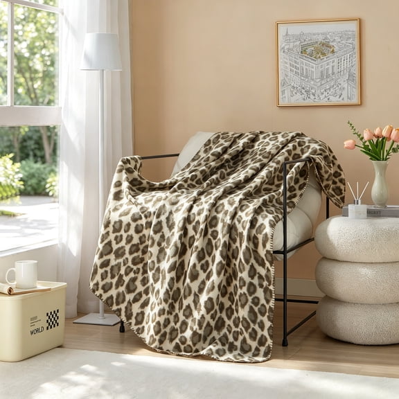 Mainstays Cozy Fleece Throw Blanket, Leopard, 50 in x 60 in