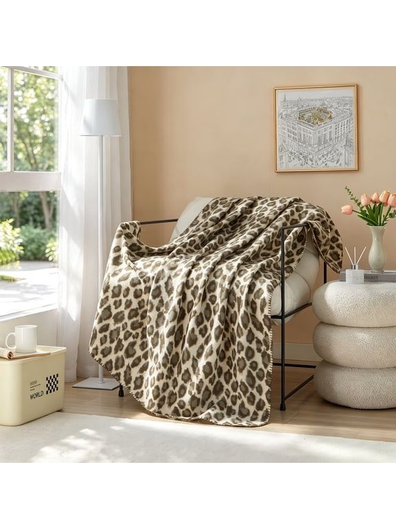 Cozy Fleece Throw Blanket, Leopard, 50 in x 60 in
