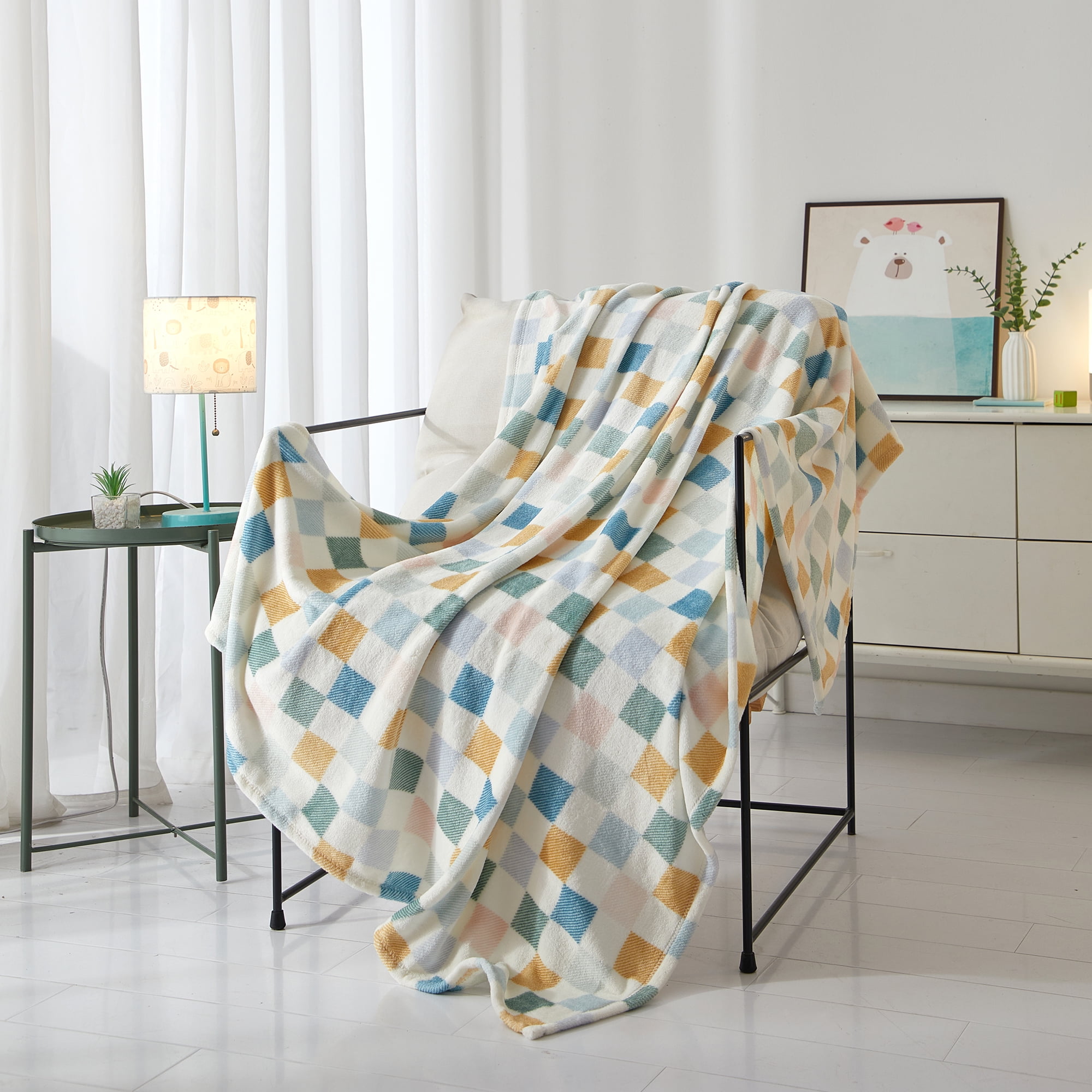 Mainstays Cozy Plush Couch Throw Blanket, Multicolor Checkered, 50 x 60 in