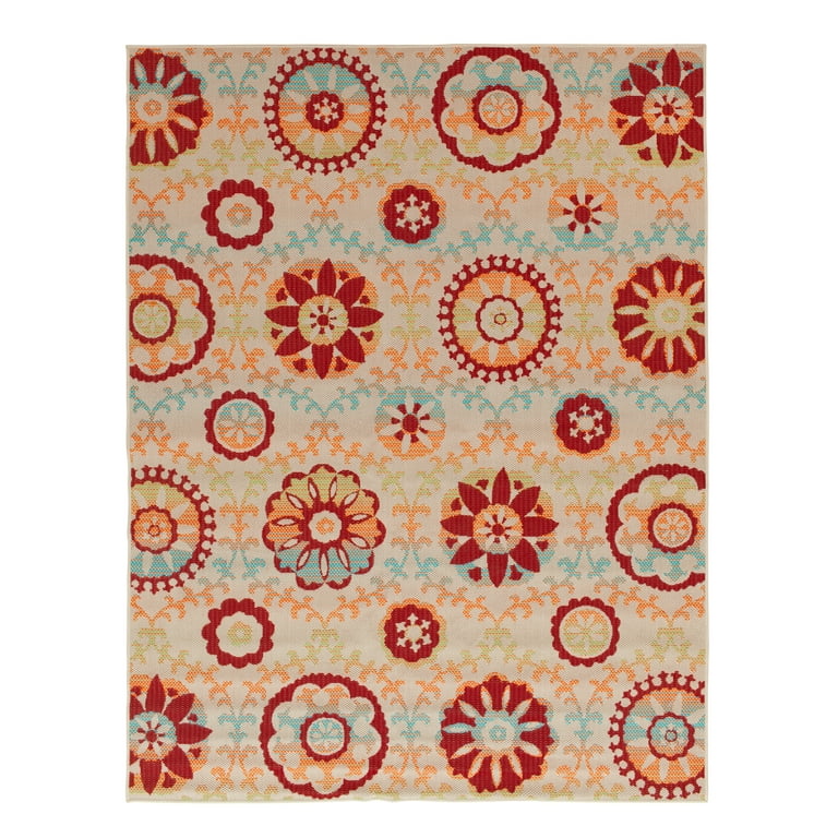Mainstays Multi Floral Medallion Outdoor Polypropylene Area Rug, 6