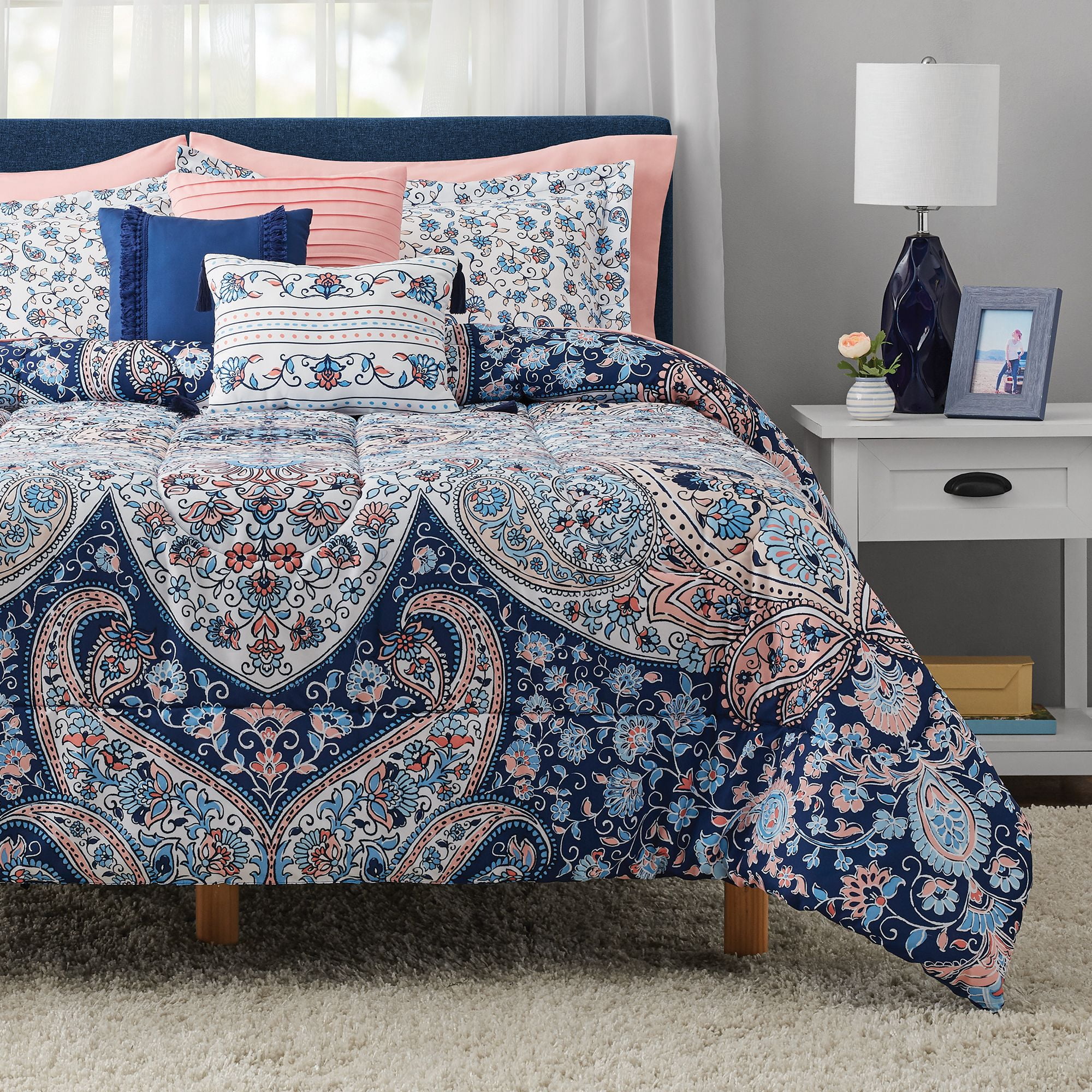 Mainstays Multicolor Medallion 10 Piece Bed in a Bag Comforter Set With Sheets, Full