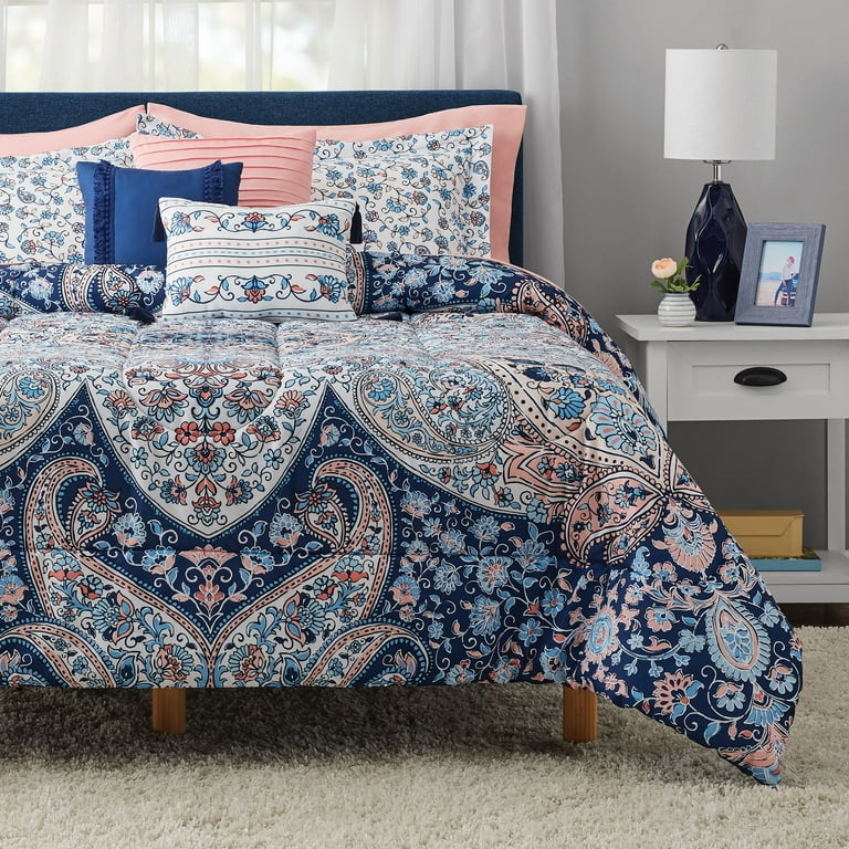 Mainstays Multicolor Medallion 10 Piece Bed in a Bag Comforter Set With Sheets Queen