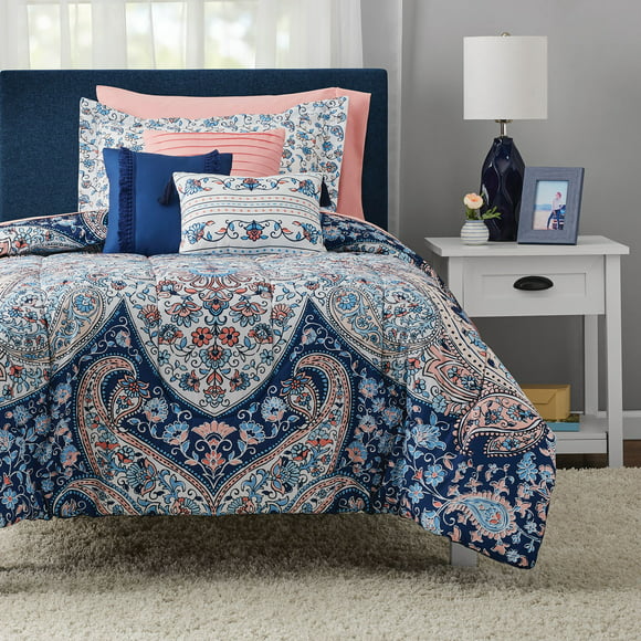 Mainstays Multicolor Medallion 8 Piece Bed in a Bag Comforter Set With Sheets, Twin/Twin XL