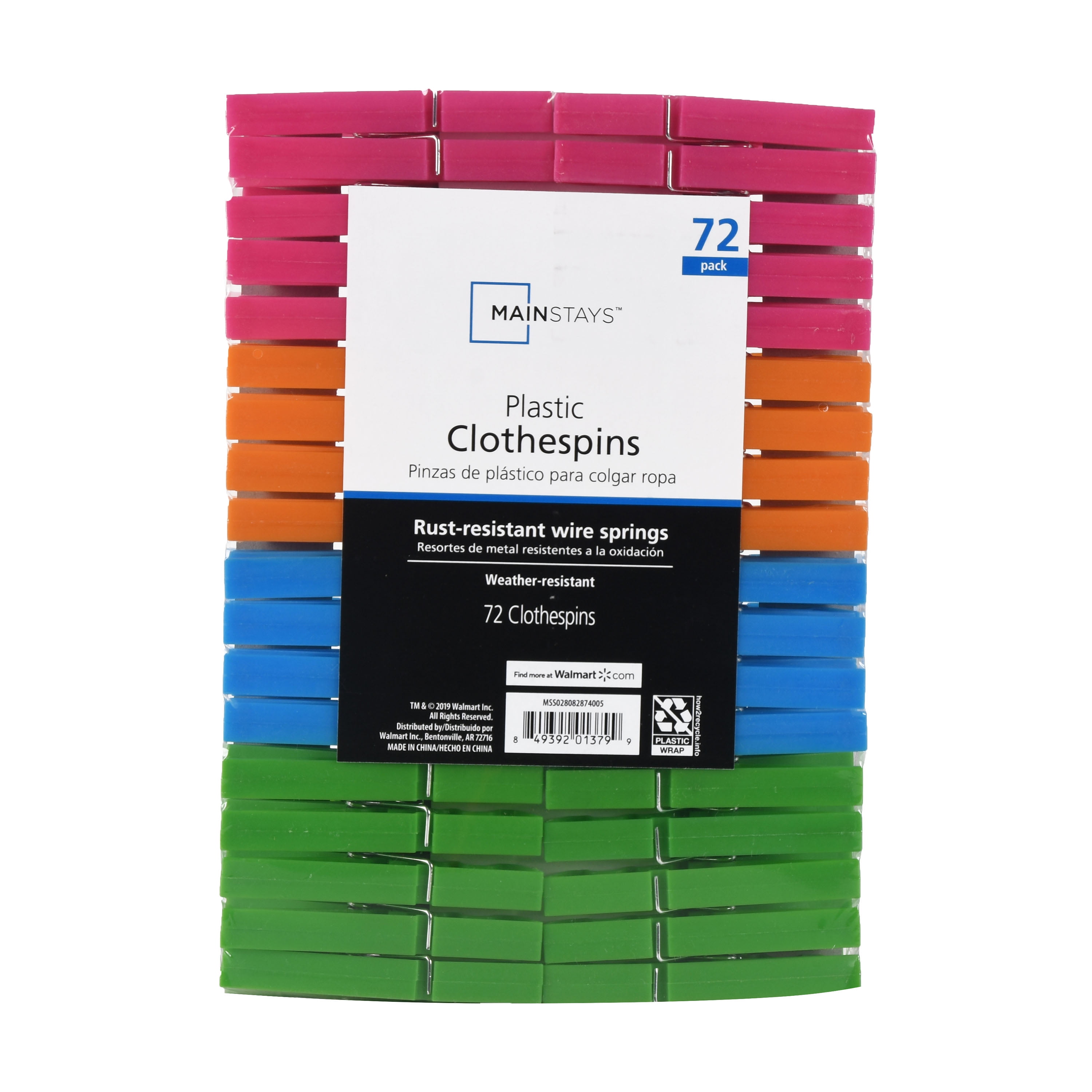 Plastic Multi-Colored Clothespins (100-Pack)