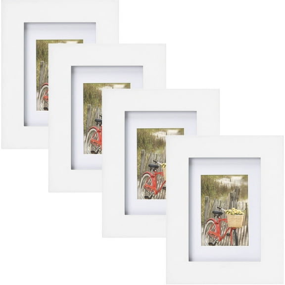 Mainstays Museum 5x7 Matted to 3.5x5 Flat Wide Gallery Picture Frame, White, Set of 4