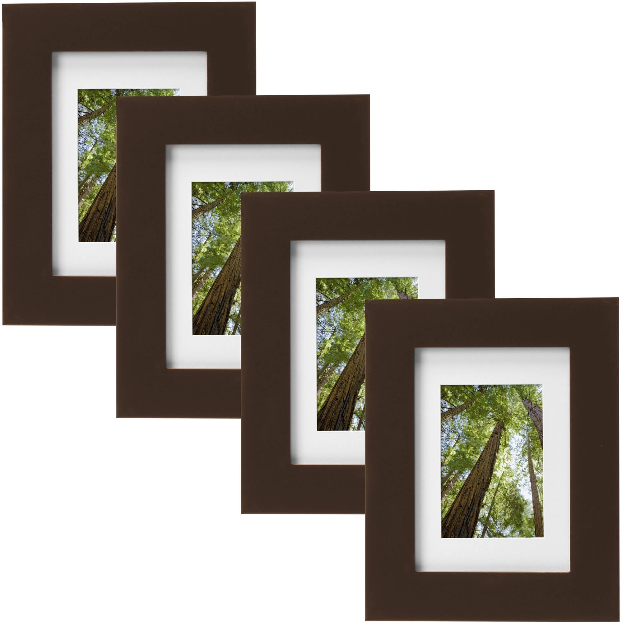 Mainstays Museum 5x7 Matted to 3.5x5 Flat Wide Gallery Tabletop Picture Frame, Mahogany, Set of 4