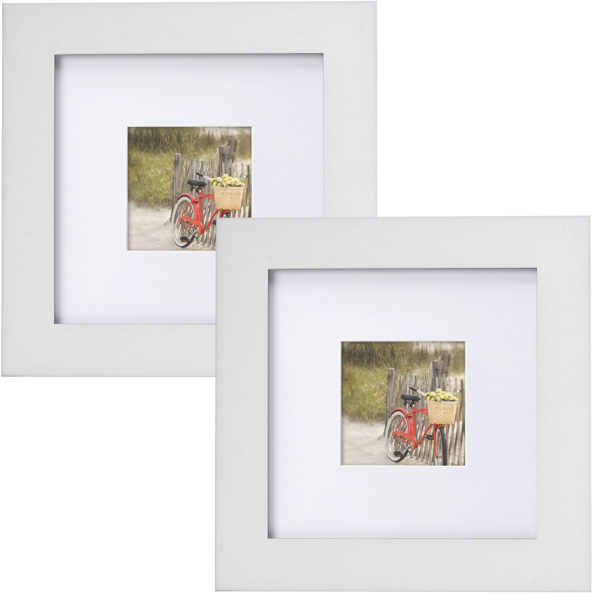 Mainstays Museum 8 x 8 Matted to 4 x 4 Picture Frame, White, Set of 2