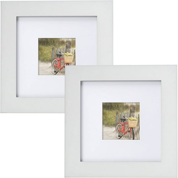 Mainstays Museum 8x8 Matted to 4x4 Flat Wide Gallery Picture Frame, White, Set of 2