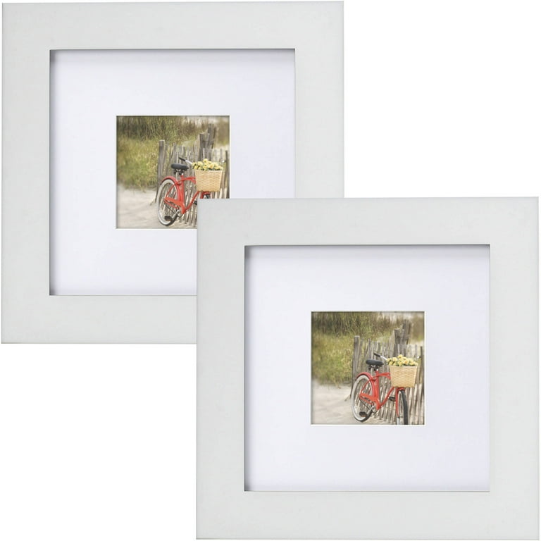 Mainstays Museum 8x8 Matted to 4x4 Flat Wide Gallery Picture Frame, White,  Set of 2