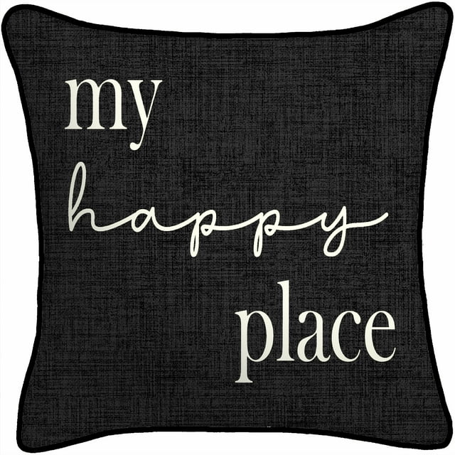 Mainstays My Happy Place Reversible Outdoor Throw Pillow, 16", Black