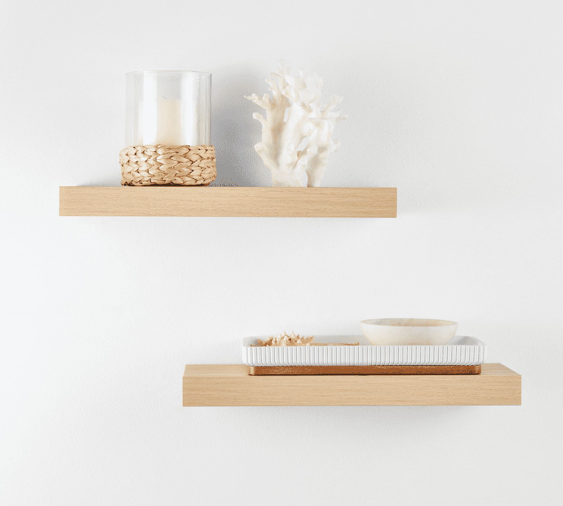Mainstays Natural 16.5" Wood Floating Shelves, Set of 2