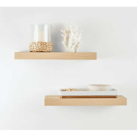 Mainstays Natural 16.5" Wood Floating Shelves, Set of 2