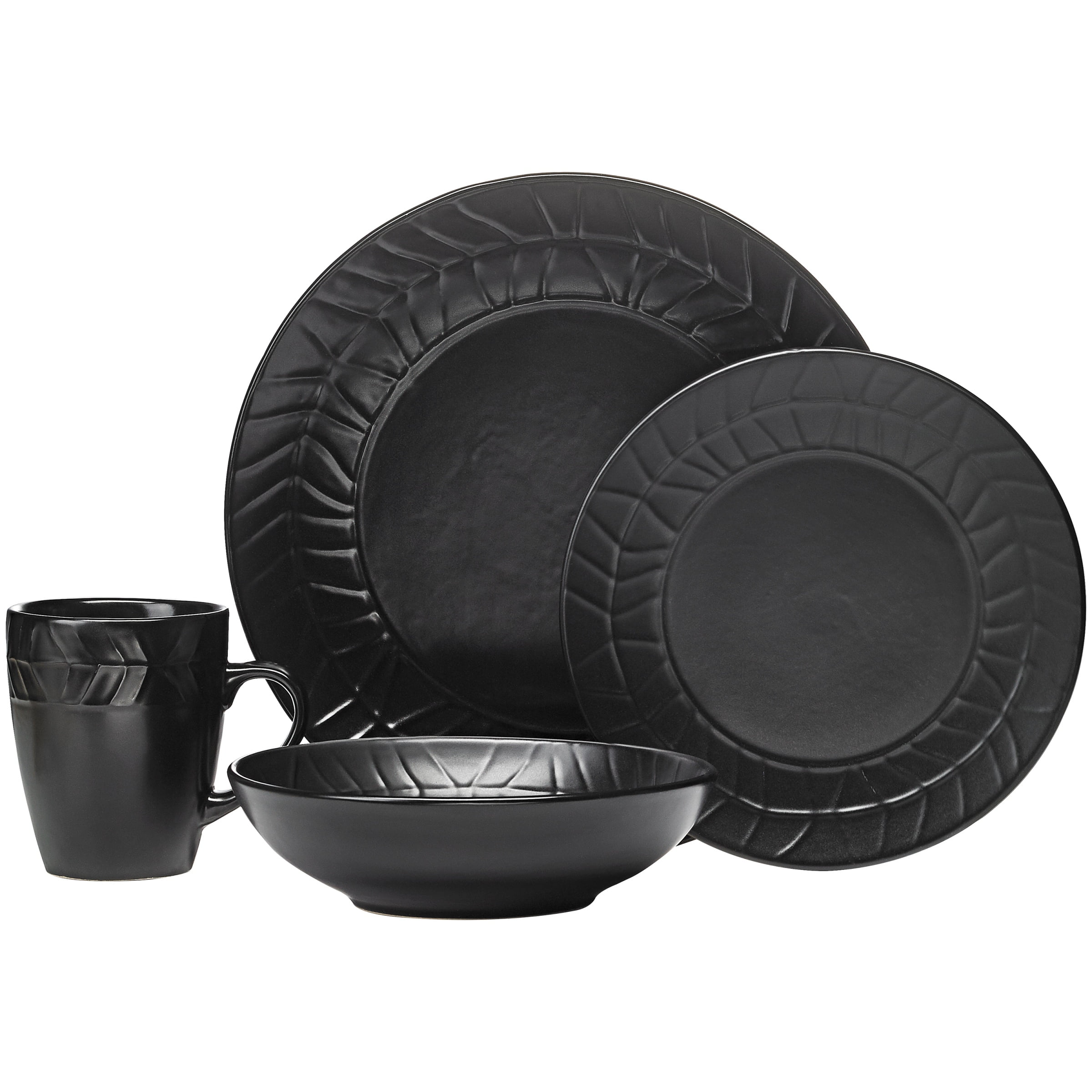 Mainstays Nature Collection 16 piece Black Stoneware Dinnerware set Walmart Exclusive