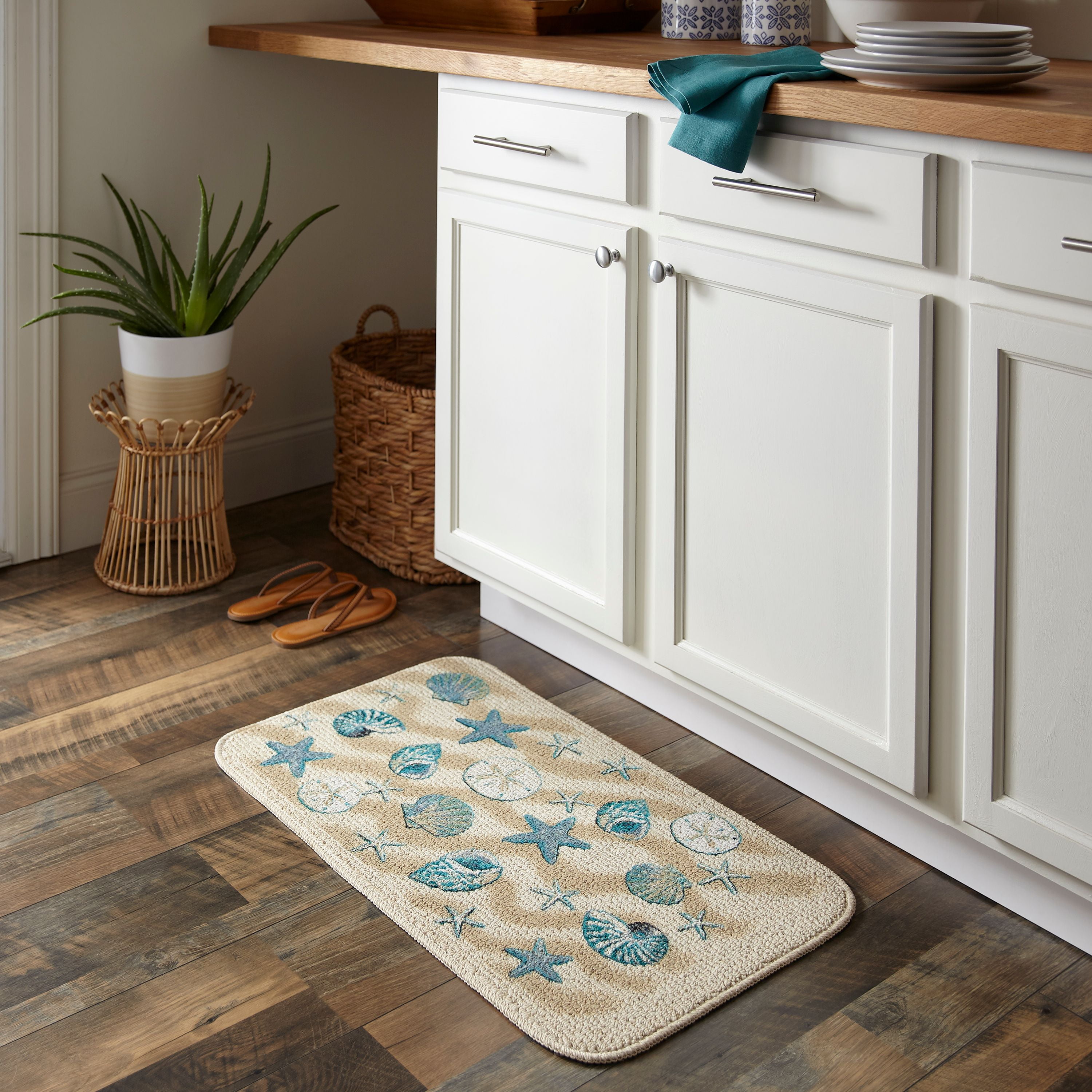 Coastal Nautical Beach Crab Anti Fatigue Kitchen Mat Comfort Floor Mats  Non-Slip Oil Stain Resistant Easy to Clean Kitchen Rug