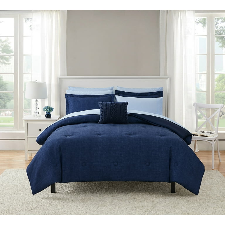 Mainstays 10 Piece Navy Bed in a Bag Comforter Set with Sheets King
