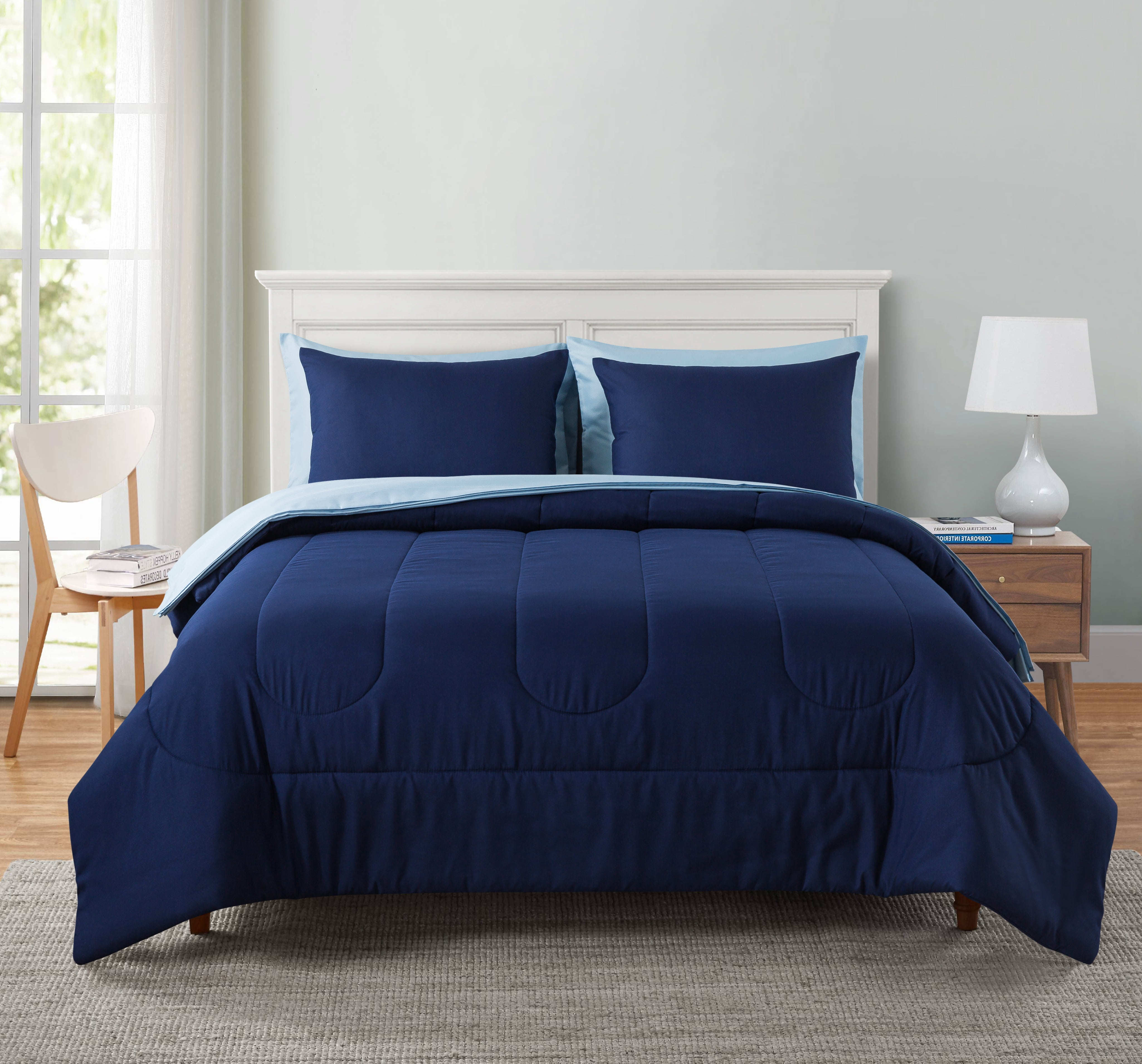 Mainstays Navy 7 Piece Bed in a Bag Comforter Set with Sheets, Full