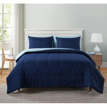 Mainstays Navy 7 Piece Bed in a Bag Polyester Microfiber Comforter Set with Sheets