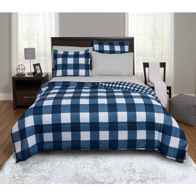 Mainstays Navy Plaid 5Piece BedinaBag Set