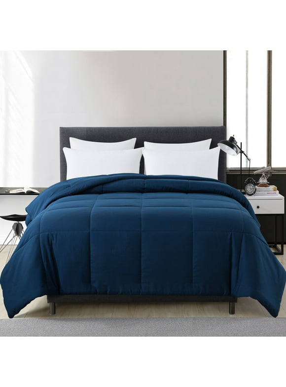 Mainstays Navy Solid Print Hypoallergenic Down Alternative Comforter, Twin XL