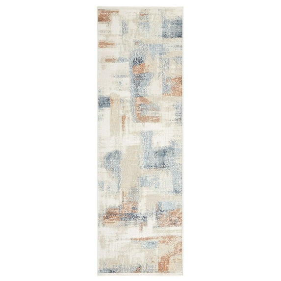 Mainstays Neutral Abstract Washable Indoor Area Rug, Abstract Neutral, 2' x 6'