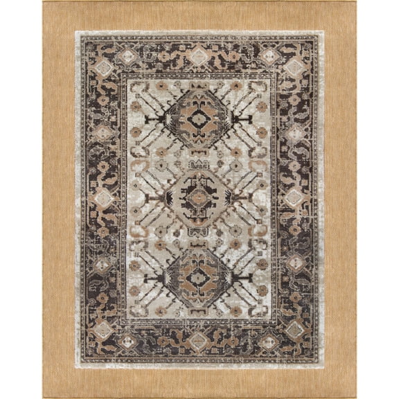 Mainstays Neutral Medallion Persian, Faux Layered, Indoor Area Rug, 7'6"x9'6"