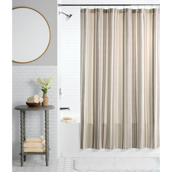 Mainstays Neutral Stripe 13 Piece Shower Curtain and Hook Set, 72 x 72, Neutral