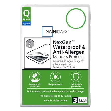 Mainstays NexGen Waterproof Anti-Allergen Zippered Mattress Protector, Queen