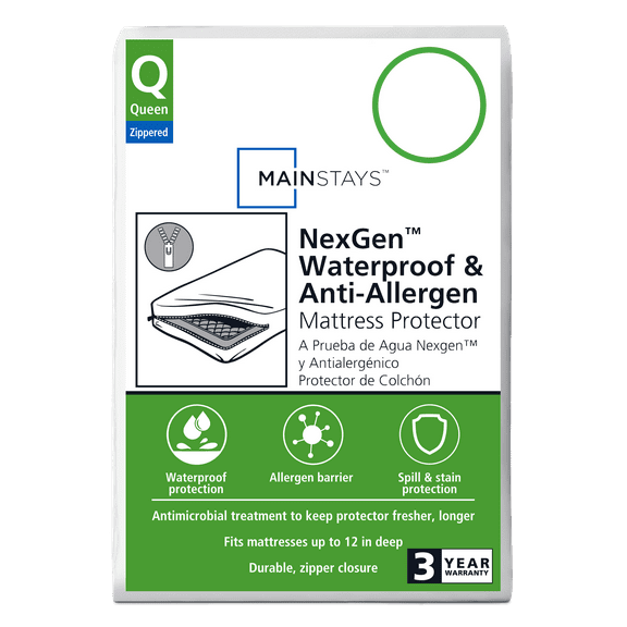 Mainstays NexGen Waterproof Anti-Allergen Zippered Mattress Protector, Queen