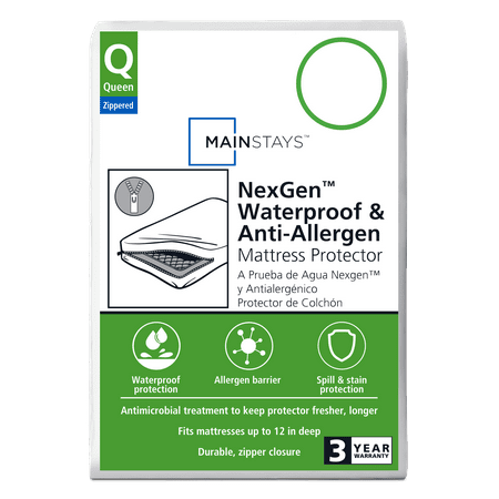 mainstays nexgen waterproof anti-allergen zippered mattress protector, queen