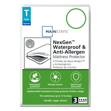 Mainstays NexGen Waterproof Anti-Allergen Zippered Mattress Protector, Twin