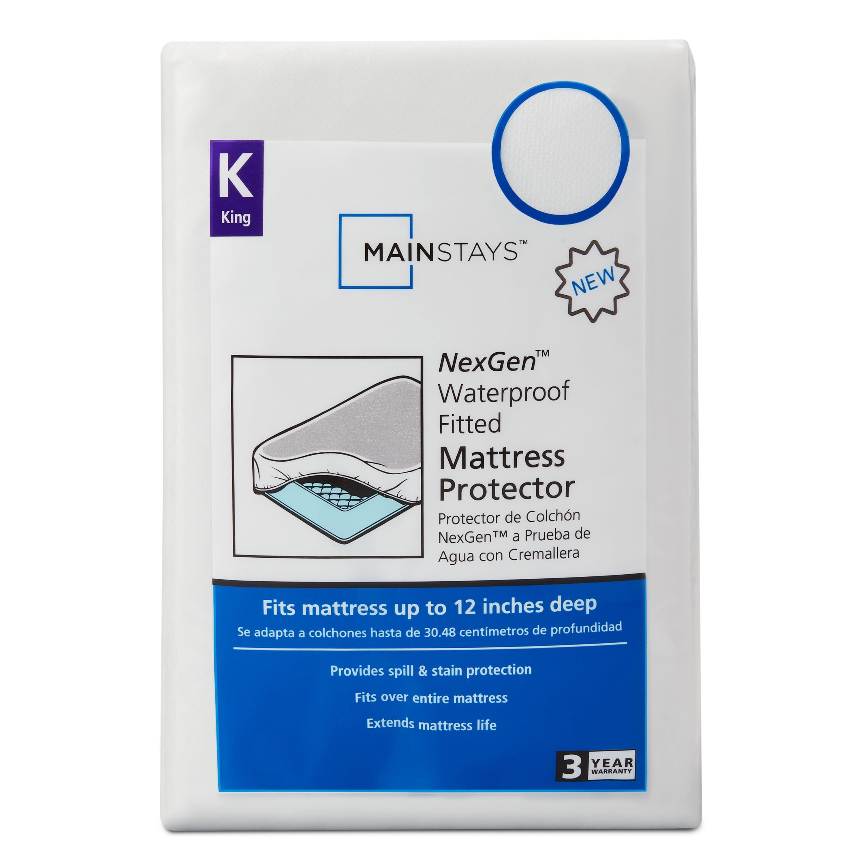 Mainstays NexGen Waterproof Fitted Mattress Protector, King