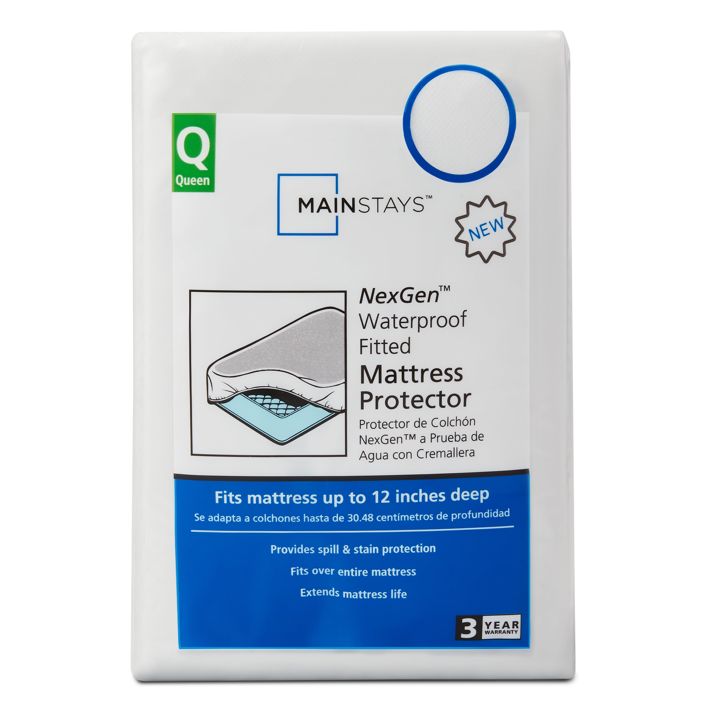 Mainstays NexGen Waterproof Fitted Mattress Protector, Queen