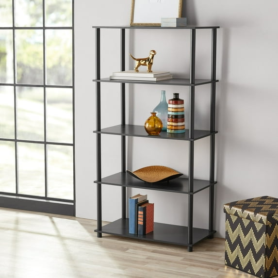 Mainstays No Tools 5-Shelf Bookcase, True Black Oak