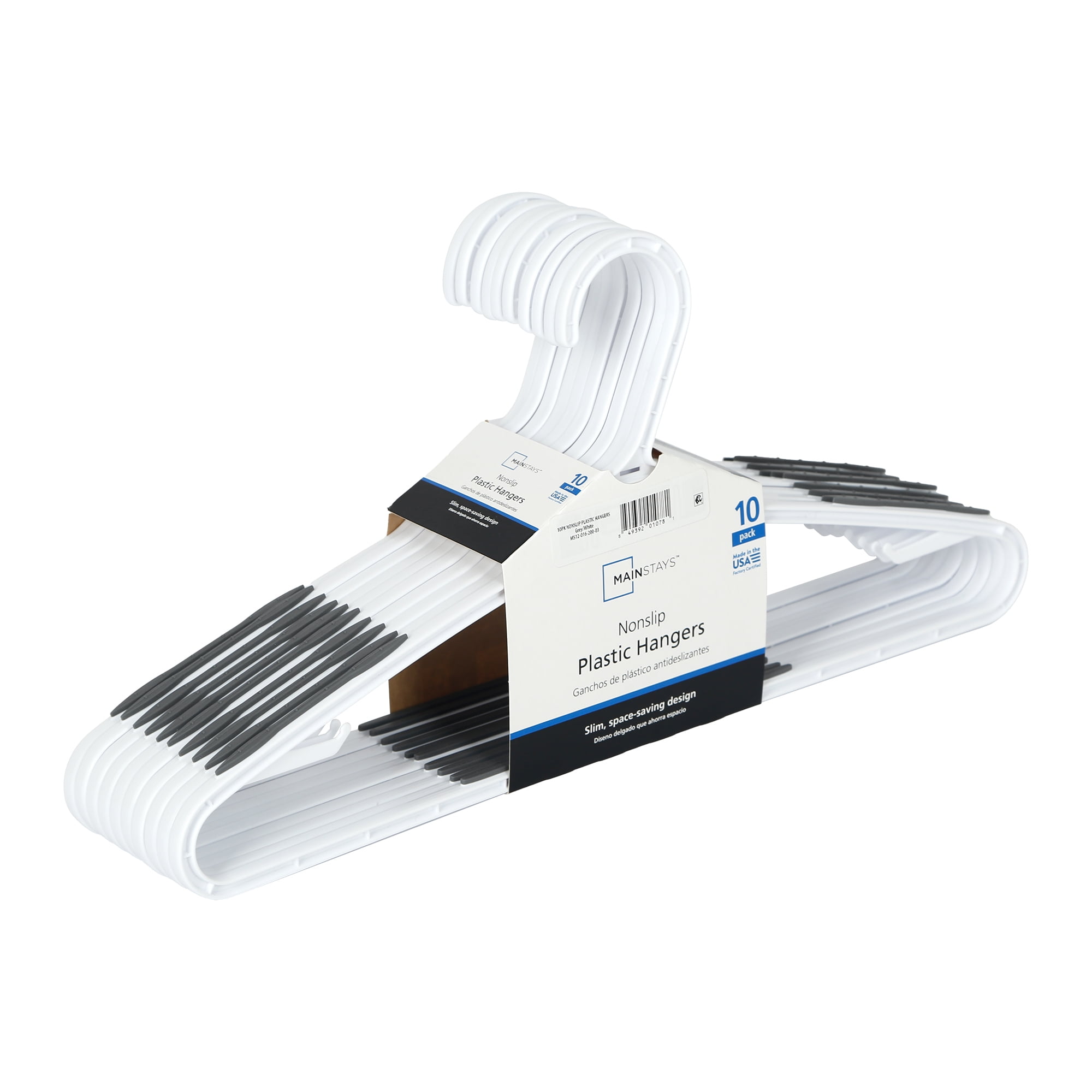 Mainstays Non Slip Clothes Hangers 10 Pack White Durable Plastic TPE Strips