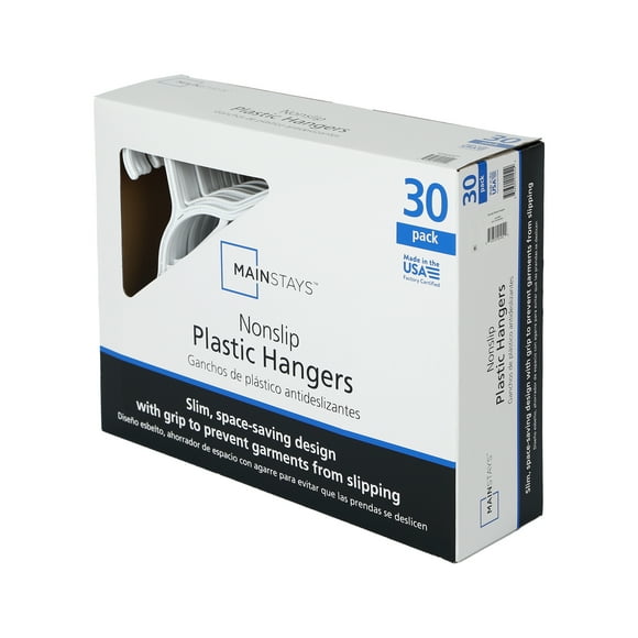 Mainstays Plastic Non Slip Clothing Hangers, 30 Count, White