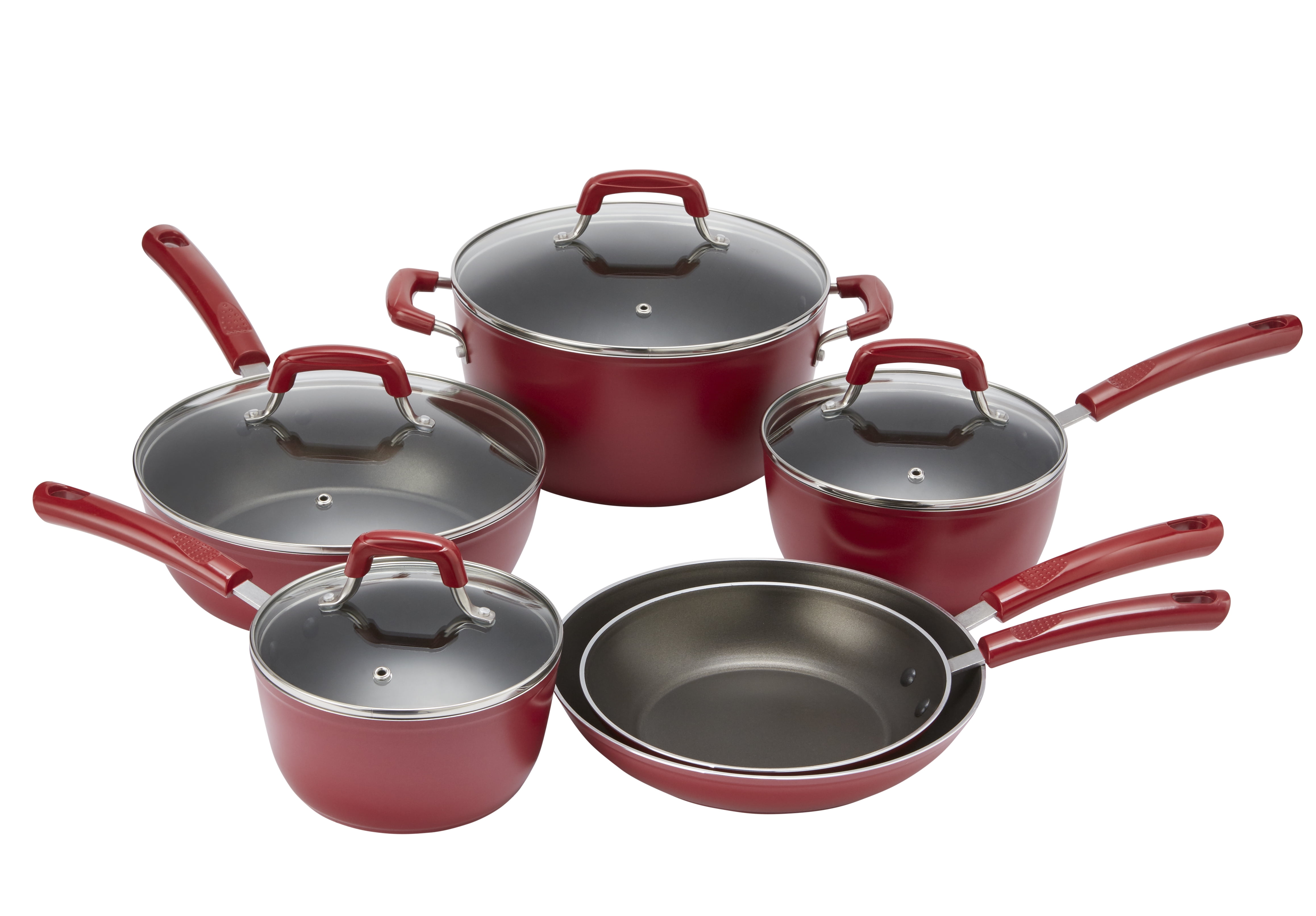 Mainstays Non-Stick Red Cookware Set, 10 Pieces 