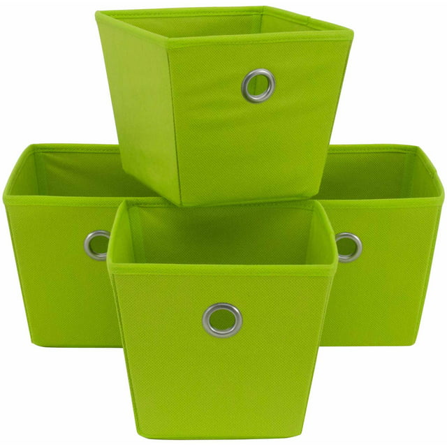 Mainstays Non-Woven Bins | Store Items on Shelves or in a Closet, 4-Pack (Lime Mambo)