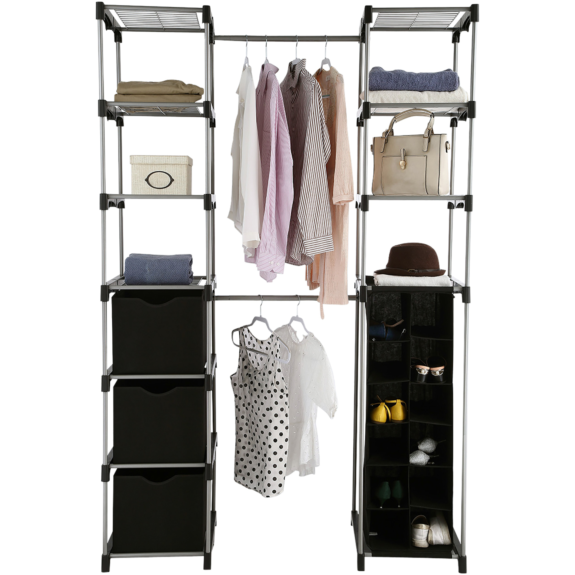 Mainstays  Non-Woven Closet Organizer, 2-Tower 9-Shelves, Easy to Assemble, Black - image 1 of 6