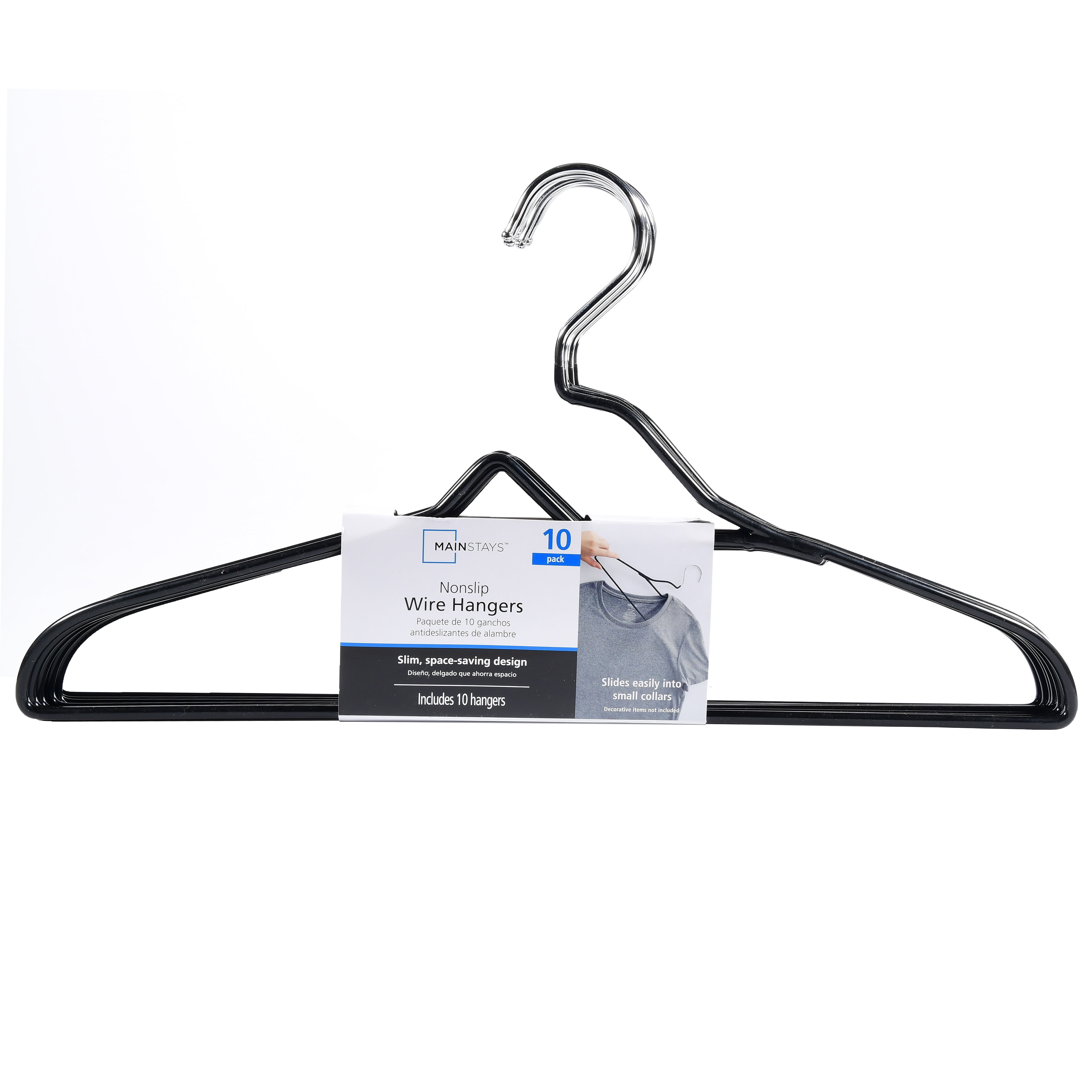 Mainstays Drip Dry Wire Clothing Hangers, 10 Pack, White, Plastic Coated