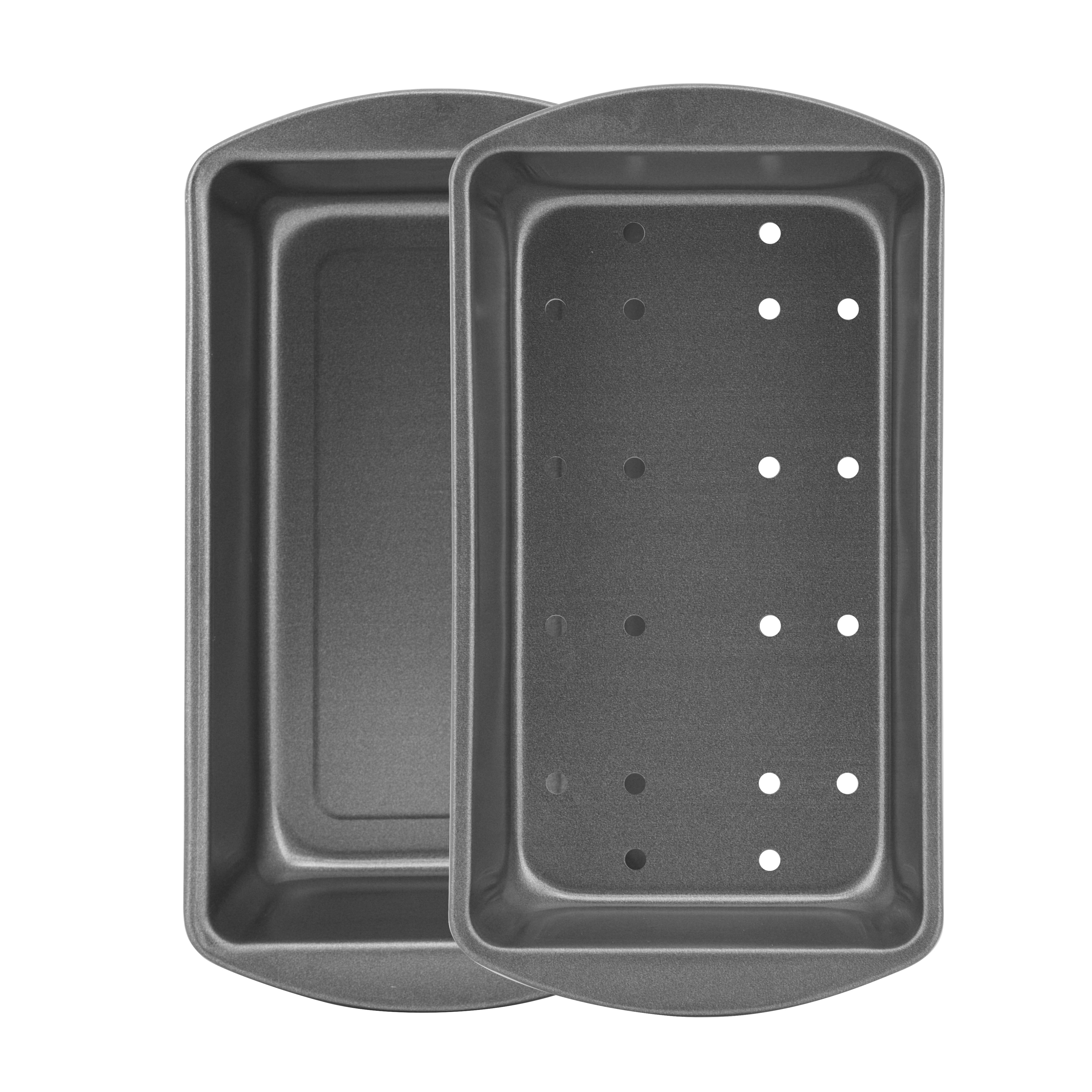 Mainstays Nonstick 9.3" x 5.2" x 2.7" Meatloaf Pan with Insert, Bread and Loaf Pan, Gray