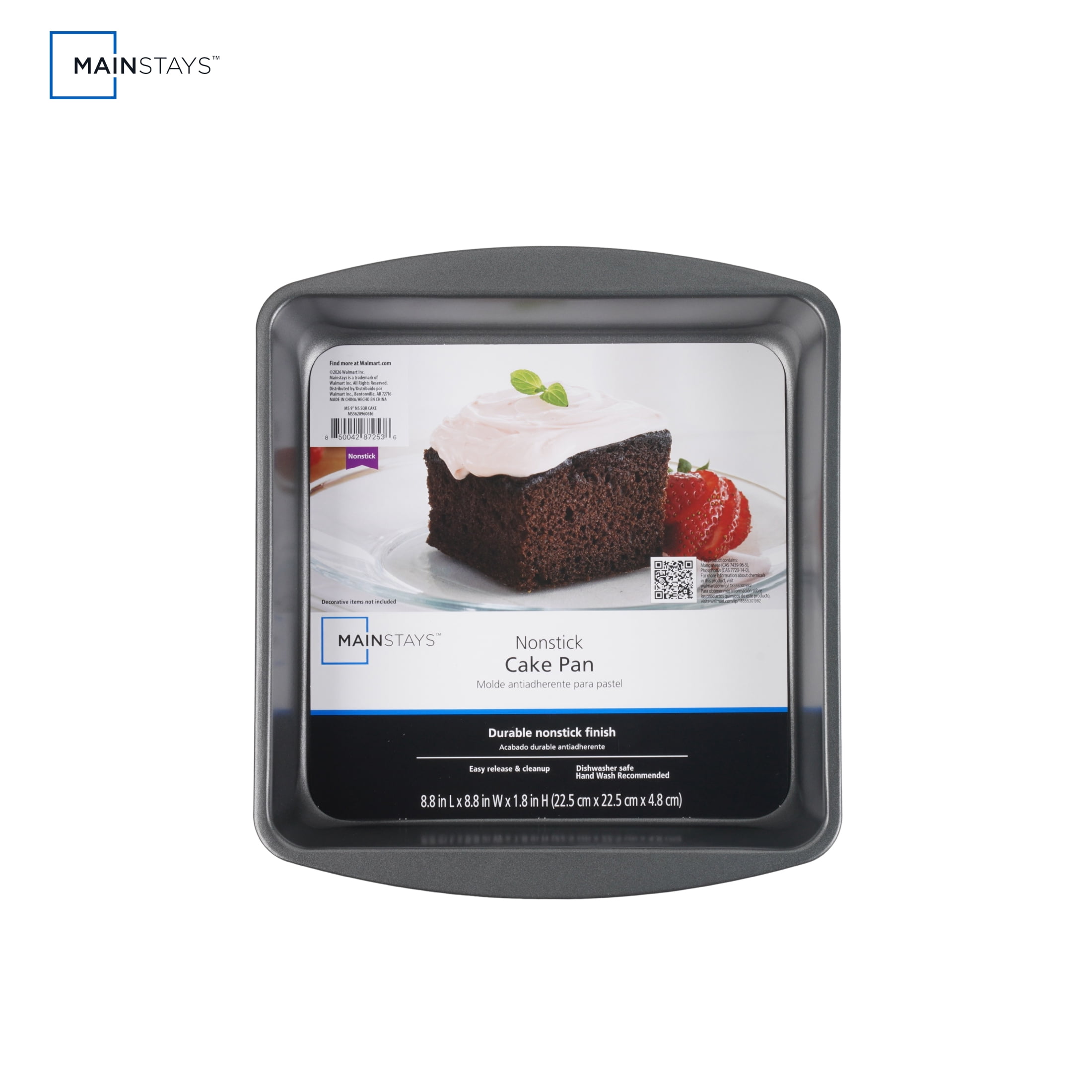 Mainstays 9" x 9" x 2" Nonstick Square Cake Pan, Gray