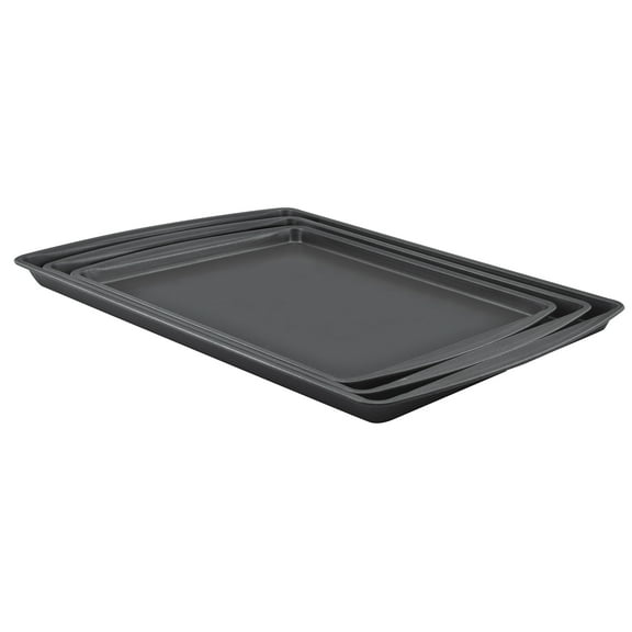 Mainstays Nonstick Cookie Sheet Set, 3 Piece Small, Medium and Large Cookie Sheet, Baking Sheet, Gray