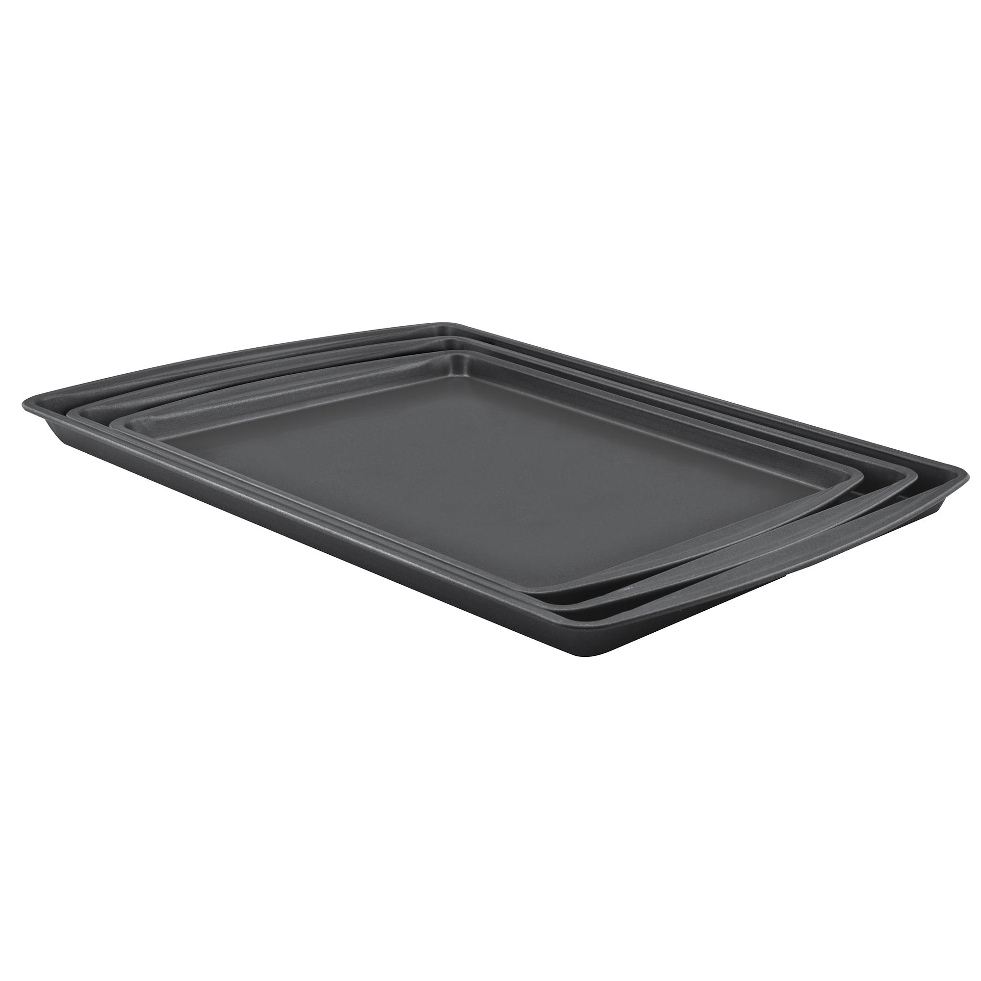 Mainstays Nonstick Cookie Sheet Set, 3 Piece Small, Medium and Large Cookie Sheet, Baking Sheet, Gray - image 1 of 6