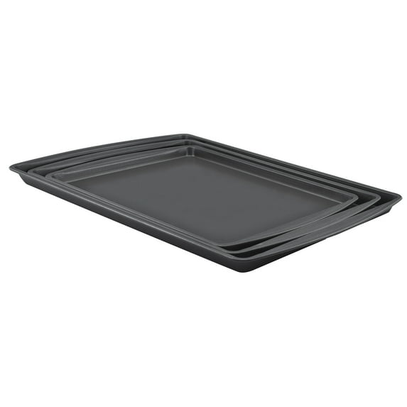 Mainstays Nonstick Cookie Sheet Set, 3 Piece Small, Medium and Large Cookie Sheet, Baking Sheet, Gray