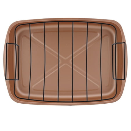 Mainstays Nonstick Roasting Pan with Nonstick Roasting Rack, Copper & Black, 17.5"L x 12.75"W x 2.7"H