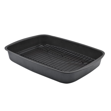 Mainstays Nonstick Steel Roasting Pan and Rack Set, 2-Piece, 17.5" x 12.75" x 2.7", Gray