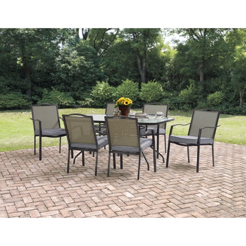 Mainstays Oakmont Meadows Outdoor Patio Dining Set, Cushioned Metal 7