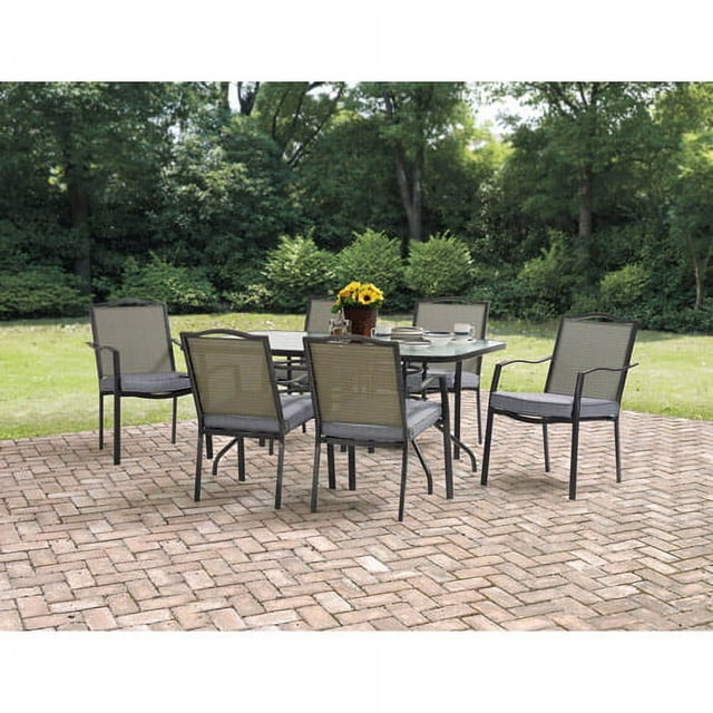 Mainstays Oakmont Meadows Outdoor Patio Dining Set, Cushioned Metal 7 Piece